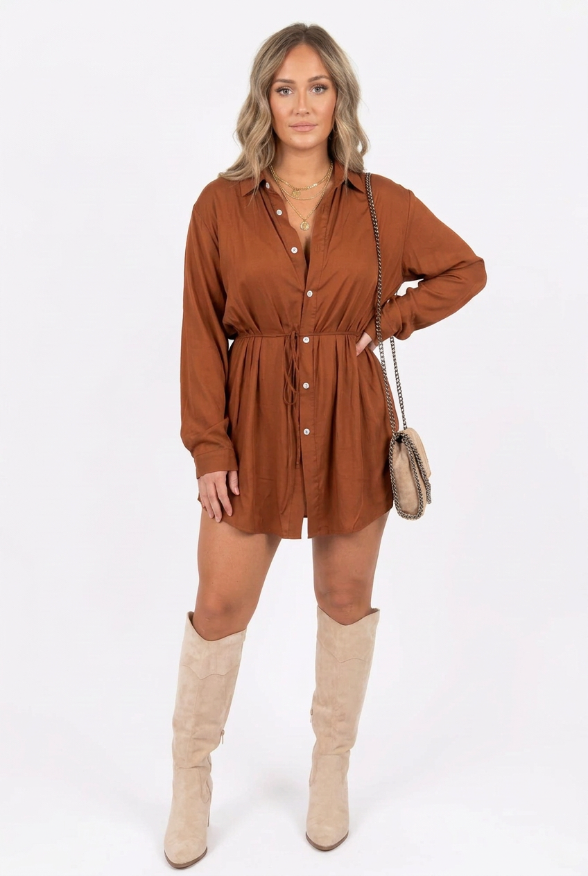 Long-Sleeve Button-Front Shirt Romper