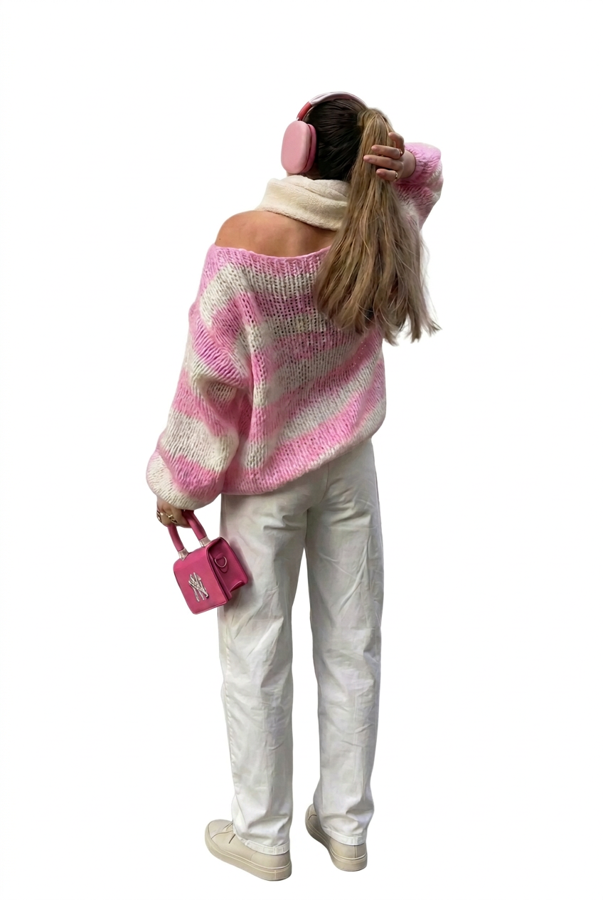 Wide-Stripe Drop-Shoulder Oversized Knit Sweater