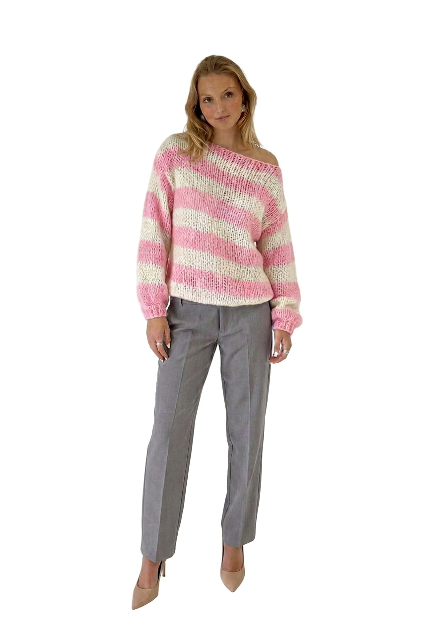 Wide-Stripe Drop-Shoulder Oversized Knit Sweater