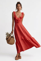 Ruffled V-Neck Sleeveless Tiered Maxi Dress – view 3