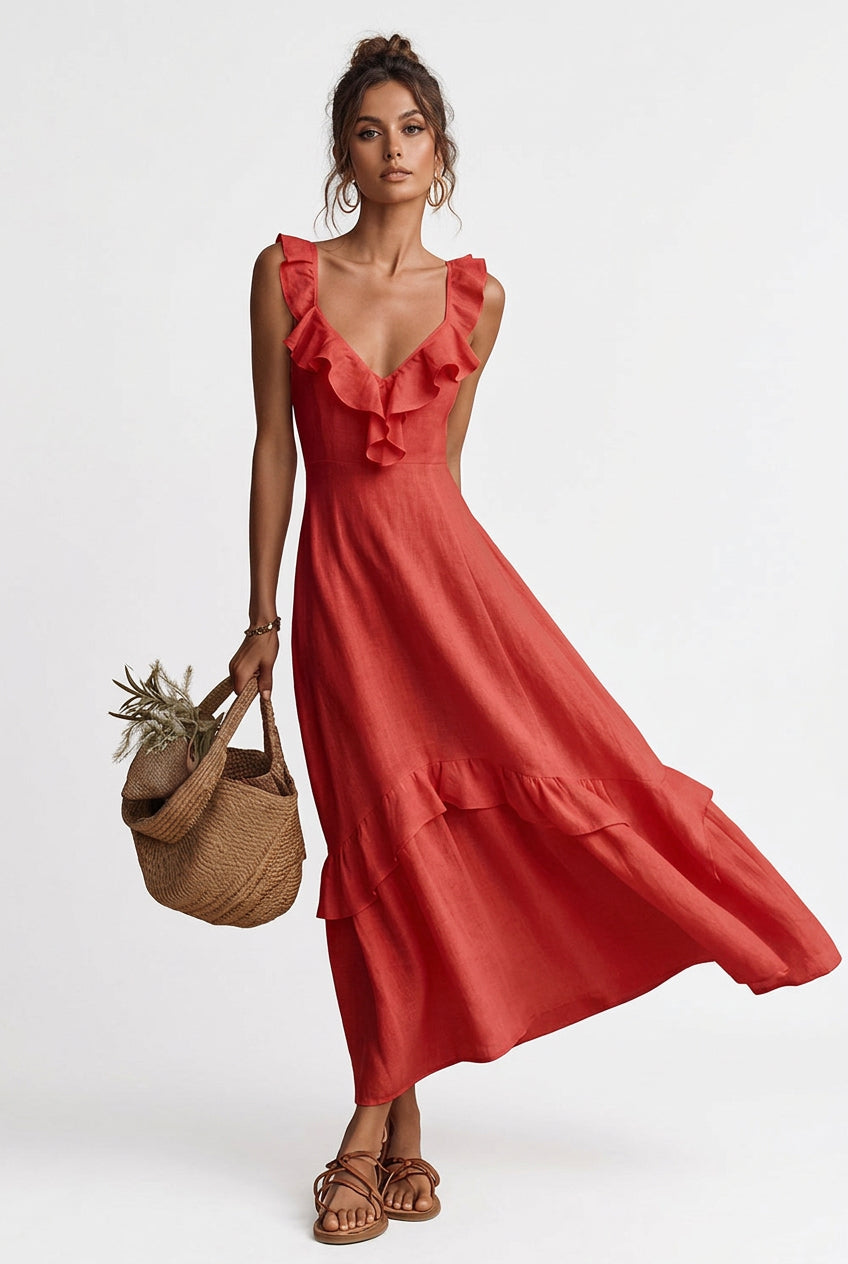 Ruffled V-Neck Sleeveless Tiered Maxi Dress – view 3