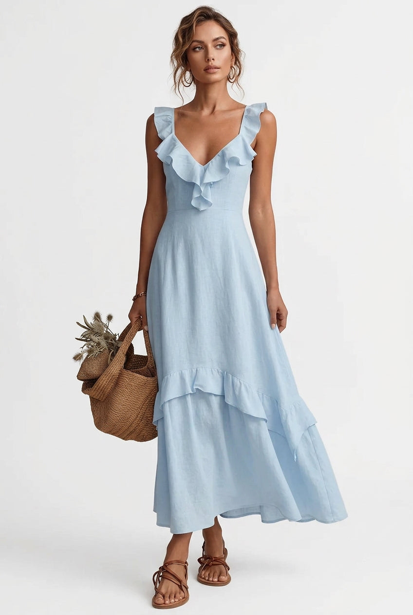 Ruffled V-Neck Sleeveless Tiered Maxi Dress – view 6