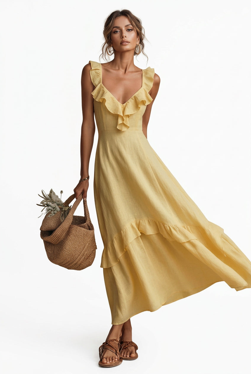 Ruffled V-Neck Sleeveless Tiered Maxi Dress – view 2