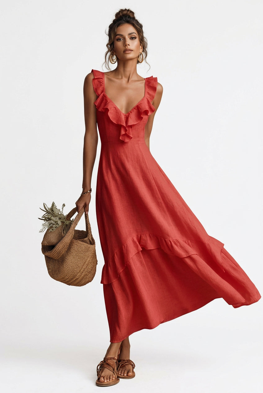 Ruffled V-Neck Sleeveless Tiered Maxi Dress – view 4