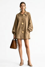 Suede-Style Oversized-Button Puff-Sleeve Jacket – view 6