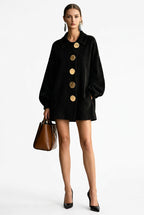 Suede-Style Oversized-Button Puff-Sleeve Jacket – view 5