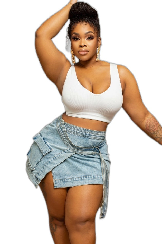 Tie-Waist Asymmetric Denim Mini Skirt – view 3