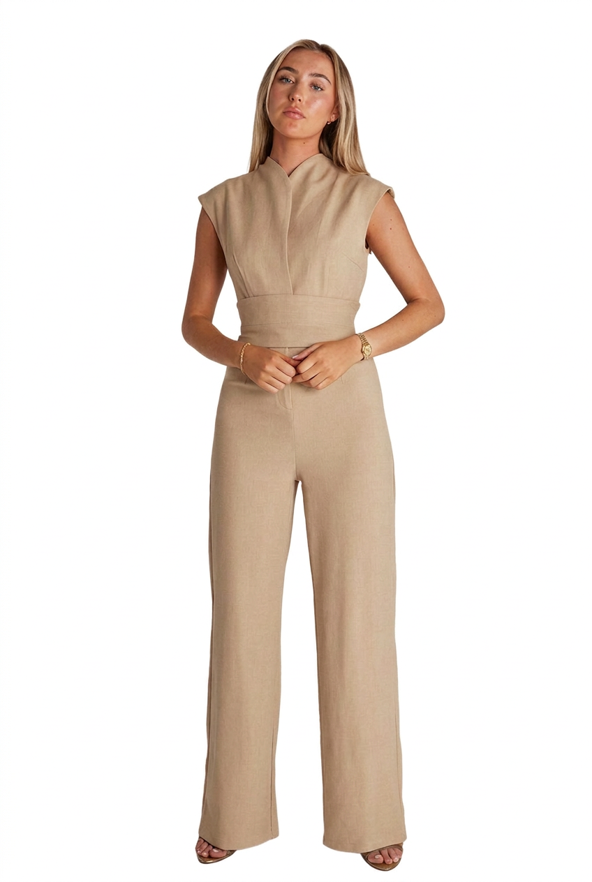 Sleeveless V-Notch Wide-Leg Jumpsuit