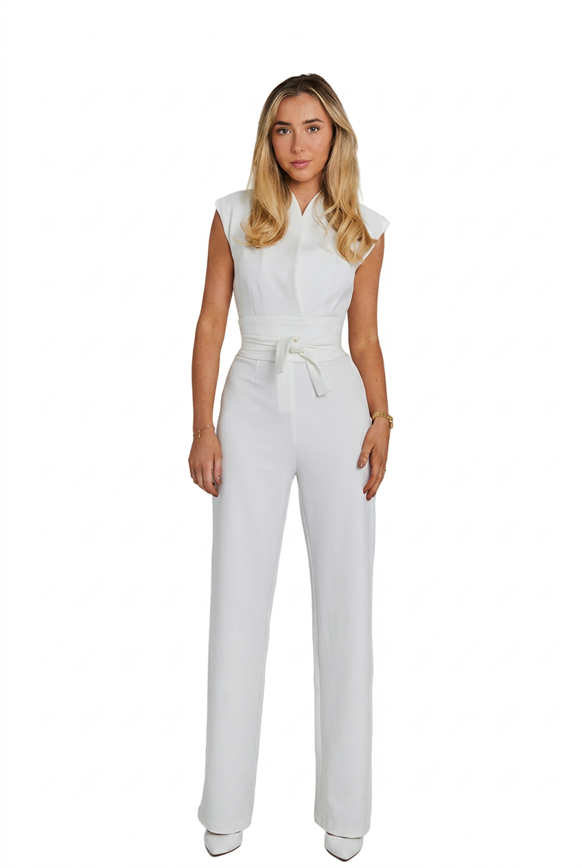Sleeveless V-Notch Wide-Leg Jumpsuit
